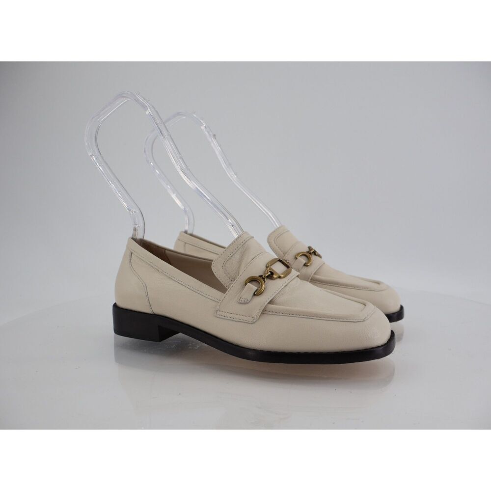 Larroude Patricia Penny Loafer Ivory Leather Gold Chain Size 5.5 Slip On Shoes
